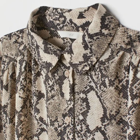 H&M Beige Snakeskin Pattern Chiffon Long Sleeve Blouse - Picture 14 of 14